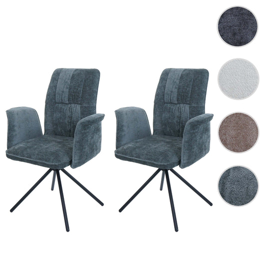 Cosmo Casa - Set van 2 Eetkamerstoelen - Roterende Armleuning met Auto-Return - Chenille Textiel - Blauwgroen