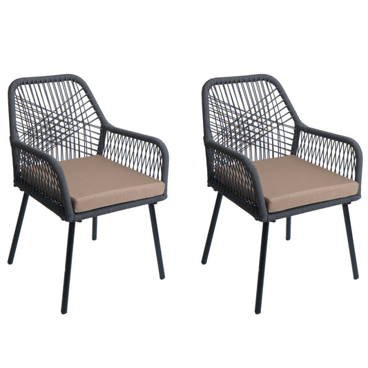 Cosmo Casa - Set van 2 Tuinstoelen - Zitkussens - Aluminium - Touwgaas - Antraciet - Taupe Bekleding