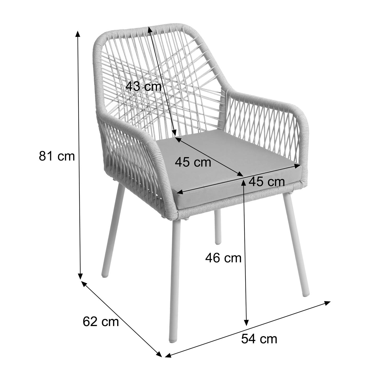 Cosmo Casa - Set van 2 Tuinstoelen - Zitkussens - Aluminium - Touwgaas - Antraciet - Taupe Bekleding