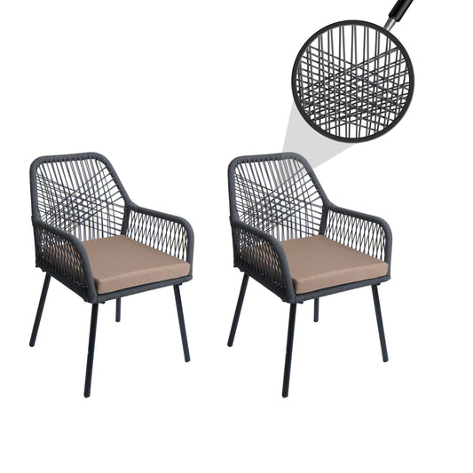 Cosmo Casa - Set van 2 Tuinstoelen - Zitkussens - Aluminium - Touwgaas - Antraciet - Taupe Bekleding