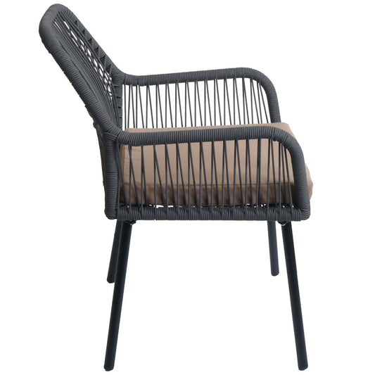 Cosmo Casa - Set van 2 Tuinstoelen - Zitkussens - Aluminium - Touwgaas - Antraciet - Taupe Bekleding