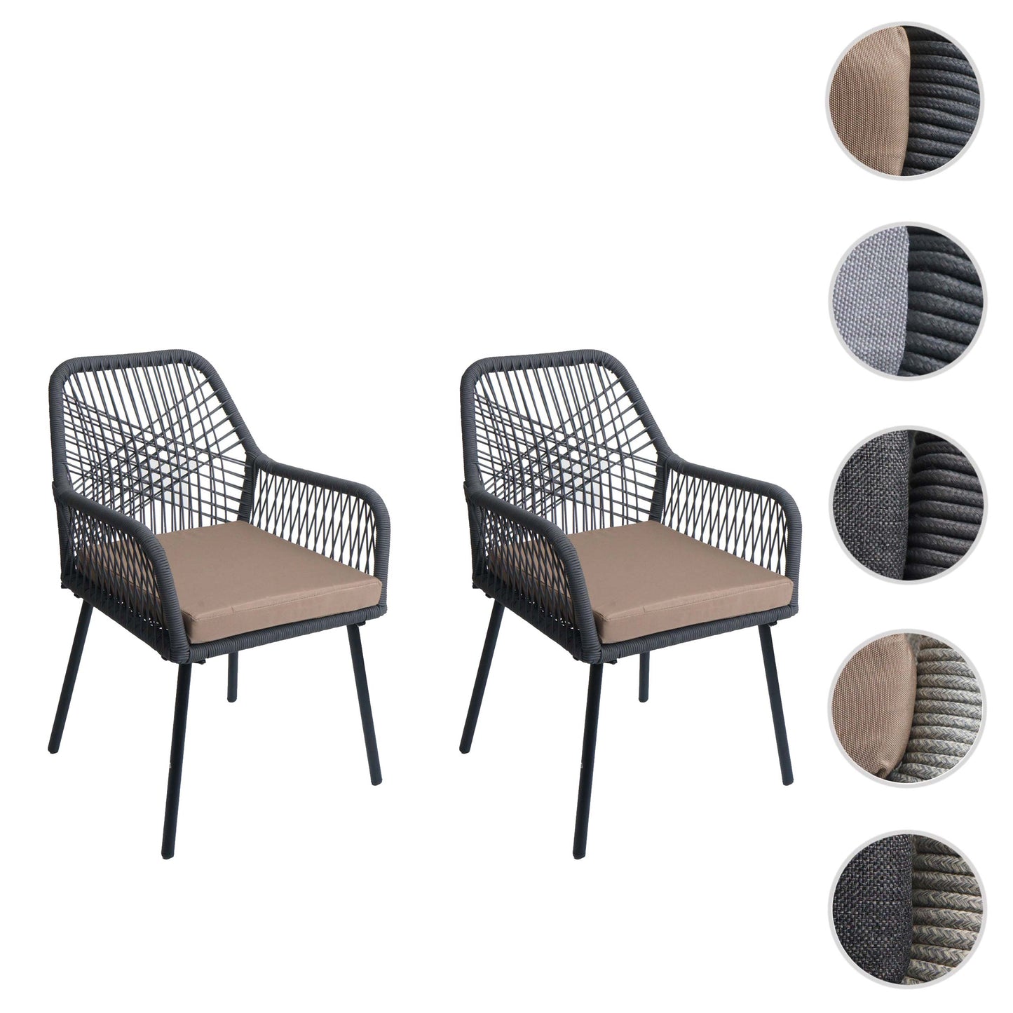 Cosmo Casa - Set van 2 Tuinstoelen - Zitkussens - Aluminium - Touwgaas - Antraciet - Taupe Bekleding