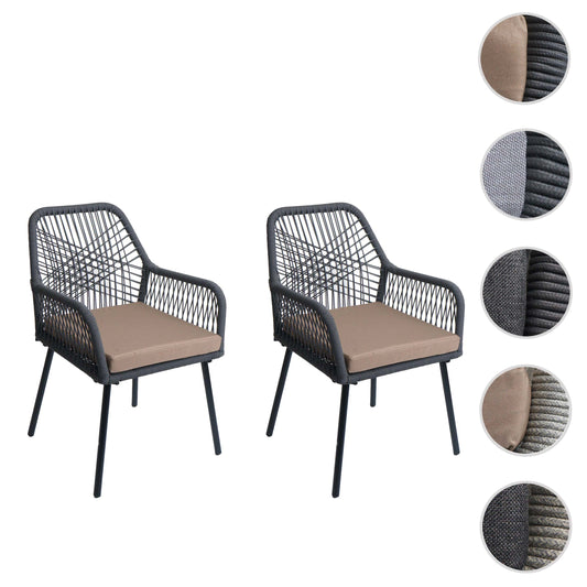 Cosmo Casa - Set van 2 Tuinstoelen - Zitkussens - Aluminium - Touwgaas - Antraciet - Taupe Bekleding