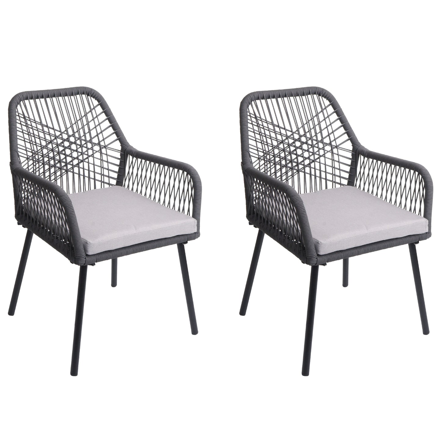 Cosmo Casa - Set van 2 Tuinstoelen - Zitkussens - Aluminium - Touwgaas - Antraciet - Lichtgrijze Bekleding