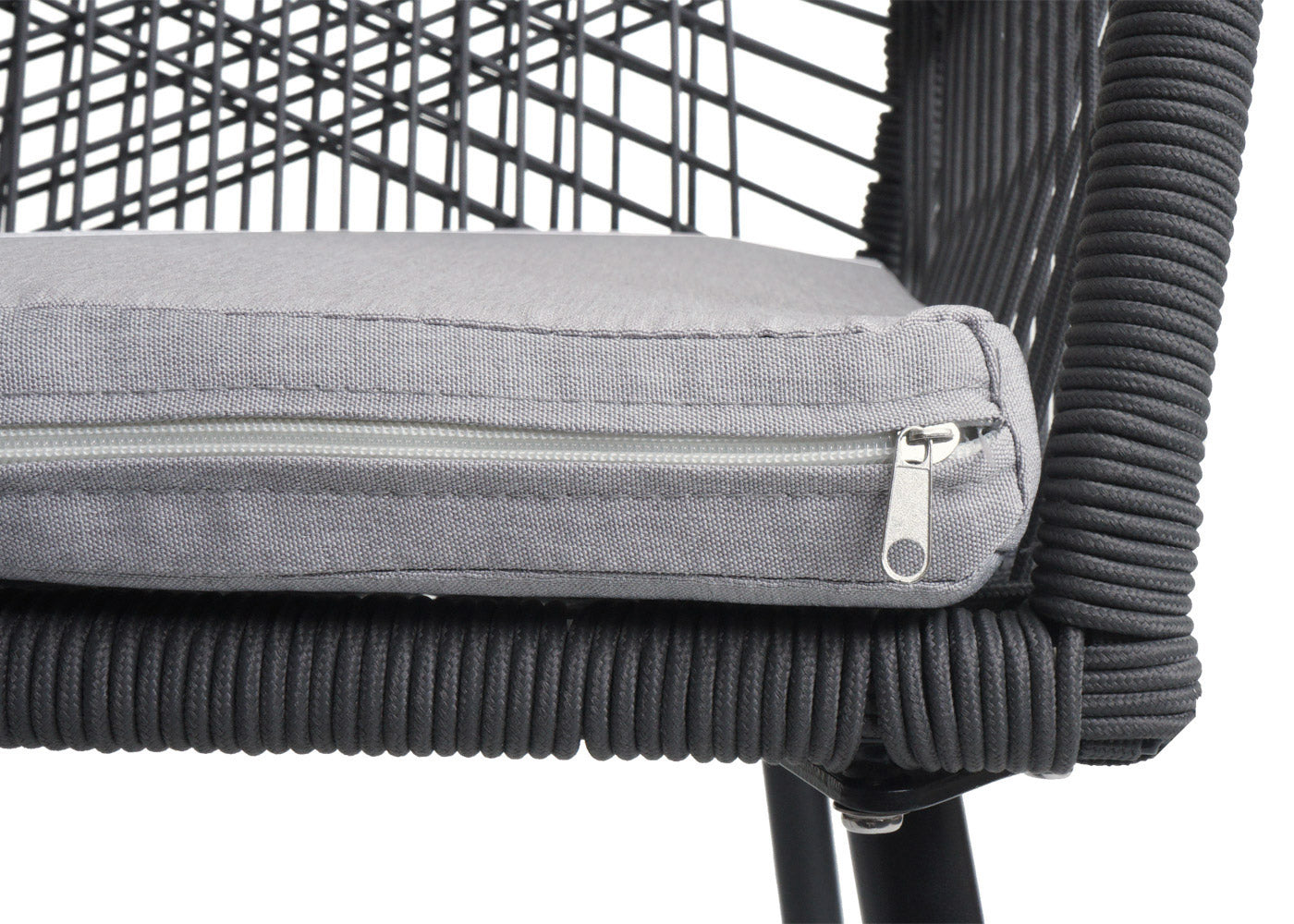 Cosmo Casa - Set van 2 Tuinstoelen - Zitkussens - Aluminium - Touwgaas - Antraciet - Lichtgrijze Bekleding