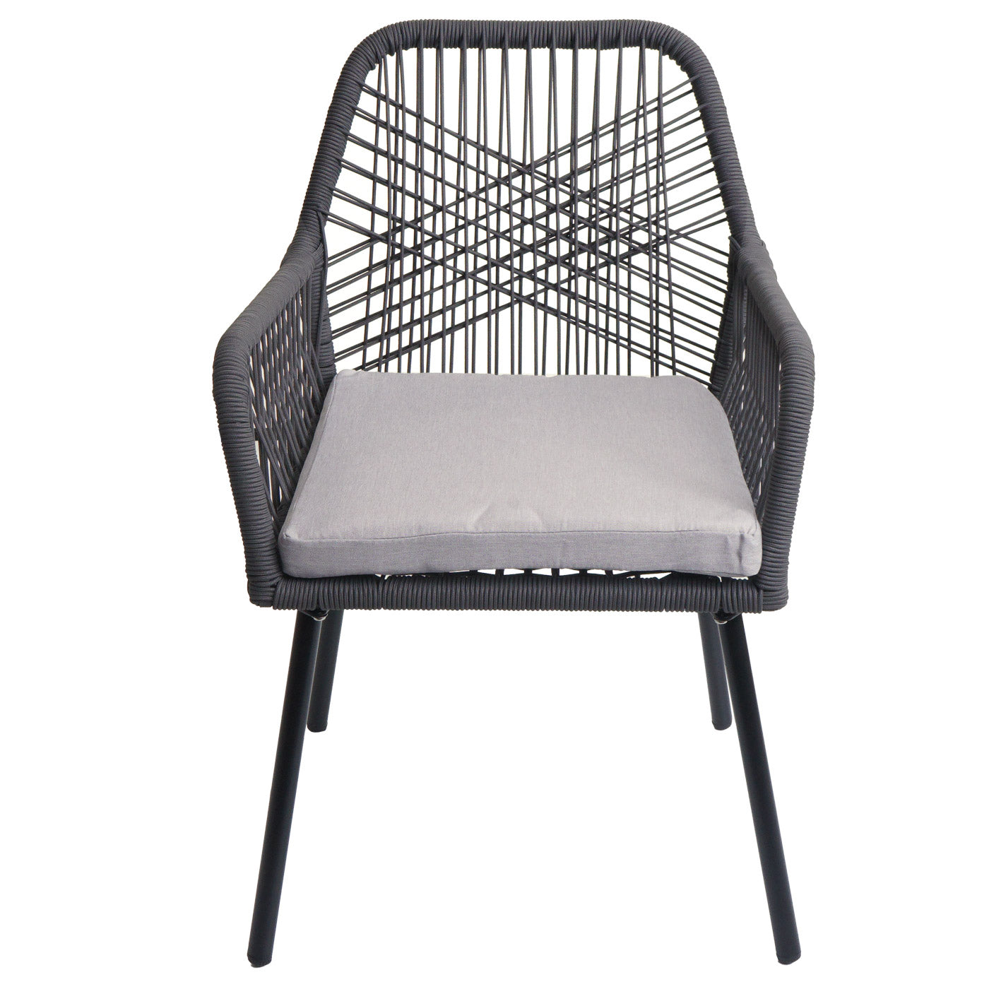 Cosmo Casa - Set van 2 Tuinstoelen - Zitkussens - Aluminium - Touwgaas - Antraciet - Lichtgrijze Bekleding