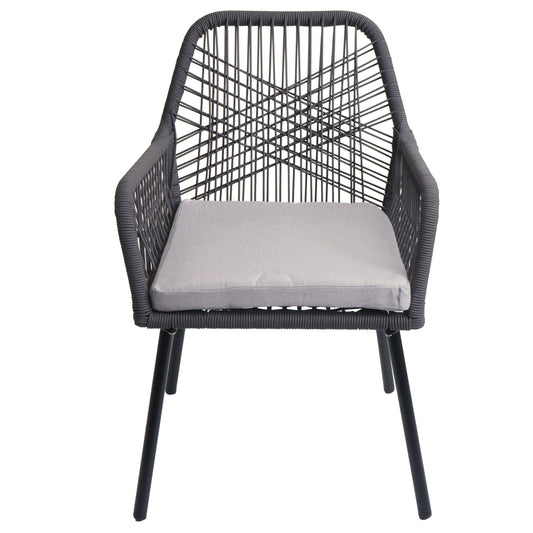 Cosmo Casa - Set van 2 Tuinstoelen - Zitkussens - Aluminium - Touwgaas - Antraciet - Lichtgrijze Bekleding