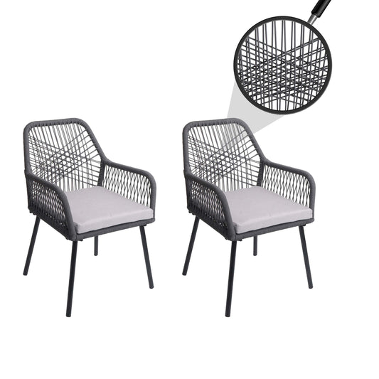 Cosmo Casa - Set van 2 Tuinstoelen - Zitkussens - Aluminium - Touwgaas - Antraciet - Lichtgrijze Bekleding