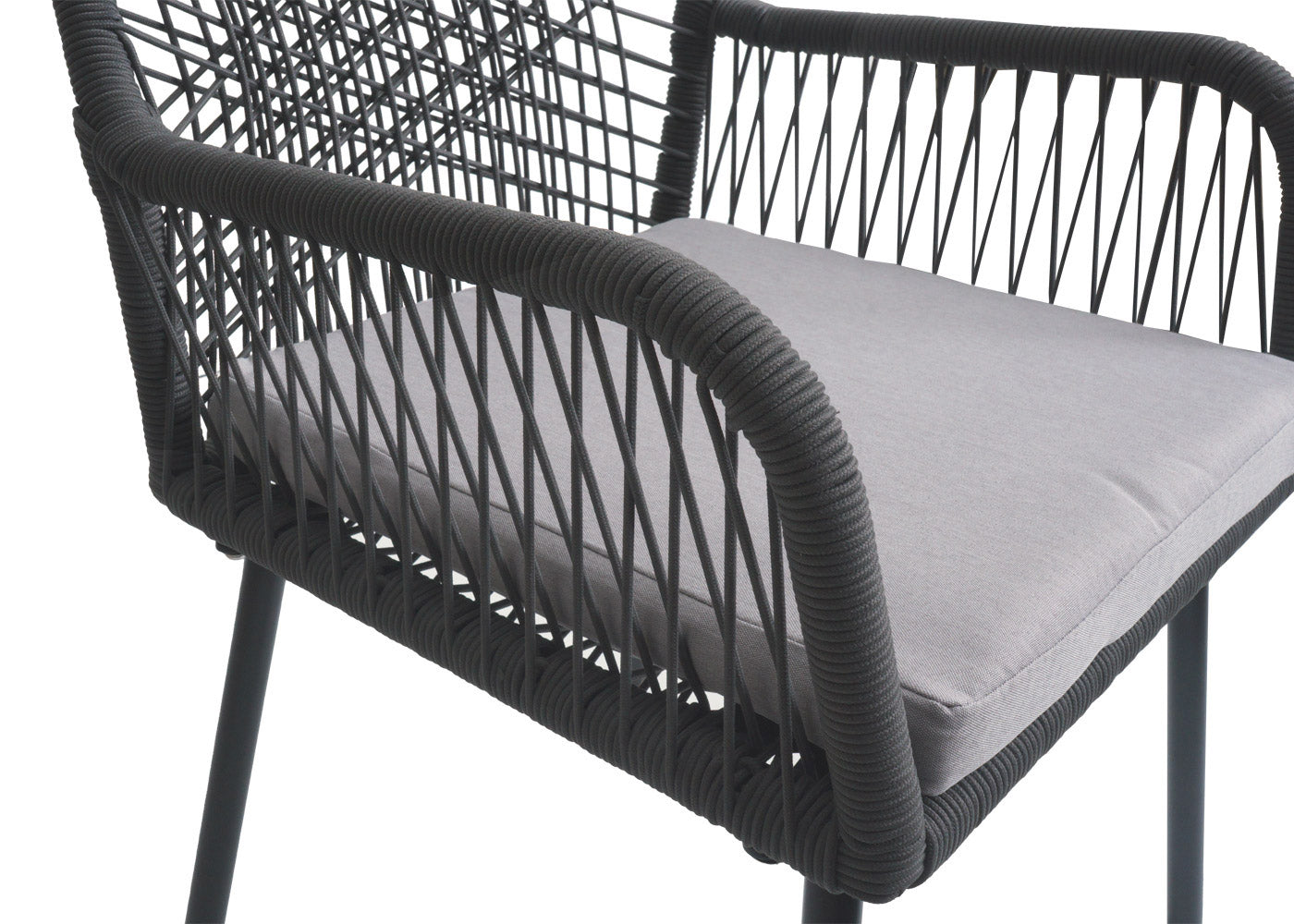 Cosmo Casa - Set van 2 Tuinstoelen - Zitkussens - Aluminium - Touwgaas - Antraciet - Lichtgrijze Bekleding