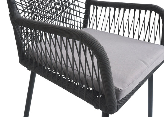 Cosmo Casa - Set van 2 Tuinstoelen - Zitkussens - Aluminium - Touwgaas - Antraciet - Lichtgrijze Bekleding