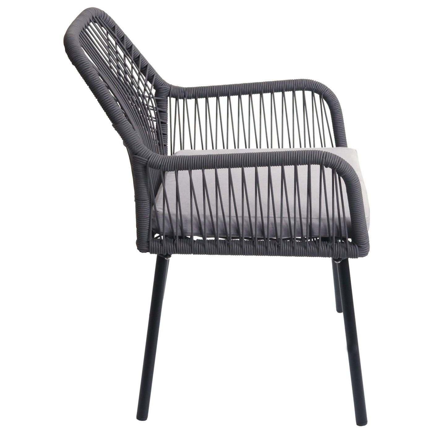 Cosmo Casa - Set van 2 Tuinstoelen - Zitkussens - Aluminium - Touwgaas - Antraciet - Lichtgrijze Bekleding