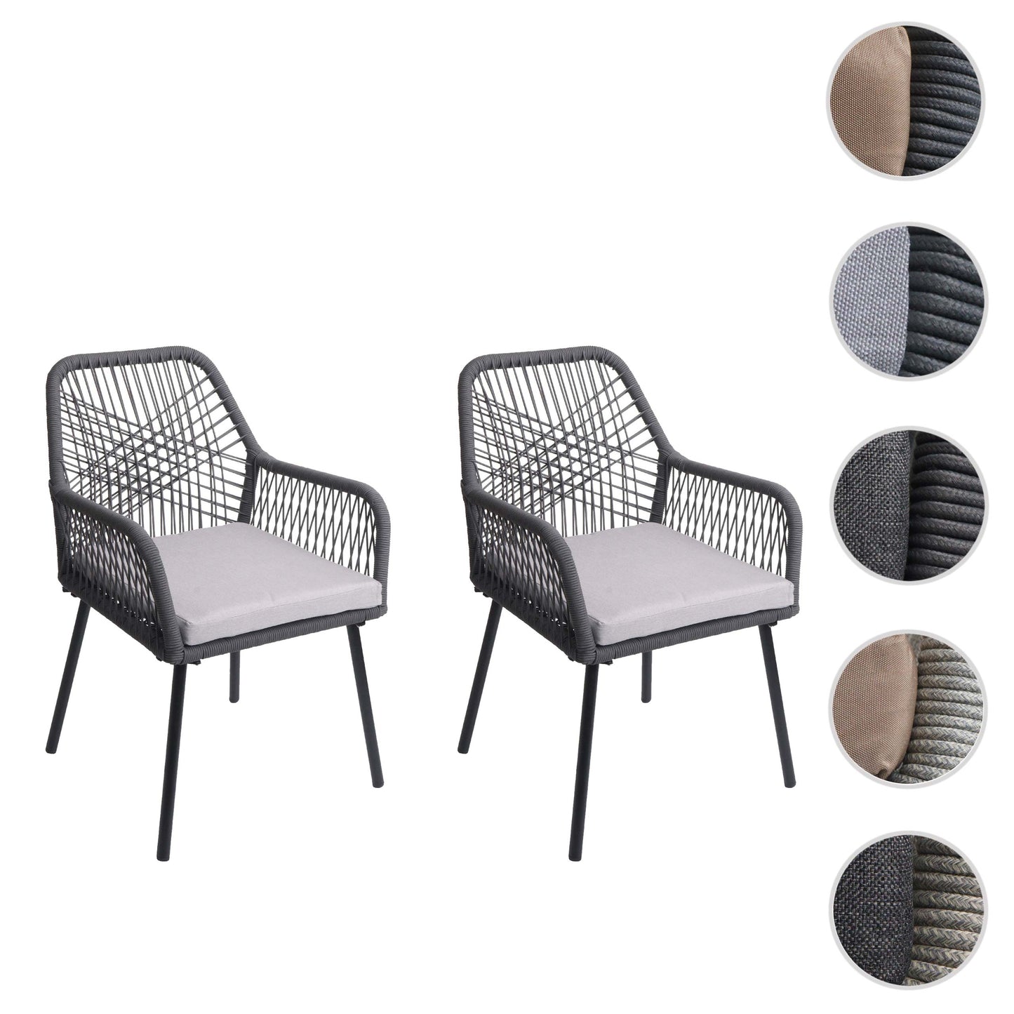 Cosmo Casa - Set van 2 Tuinstoelen - Zitkussens - Aluminium - Touwgaas - Antraciet - Lichtgrijze Bekleding