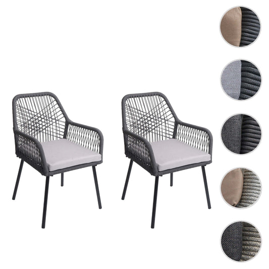 Cosmo Casa - Set van 2 Tuinstoelen - Zitkussens - Aluminium - Touwgaas - Antraciet - Lichtgrijze Bekleding