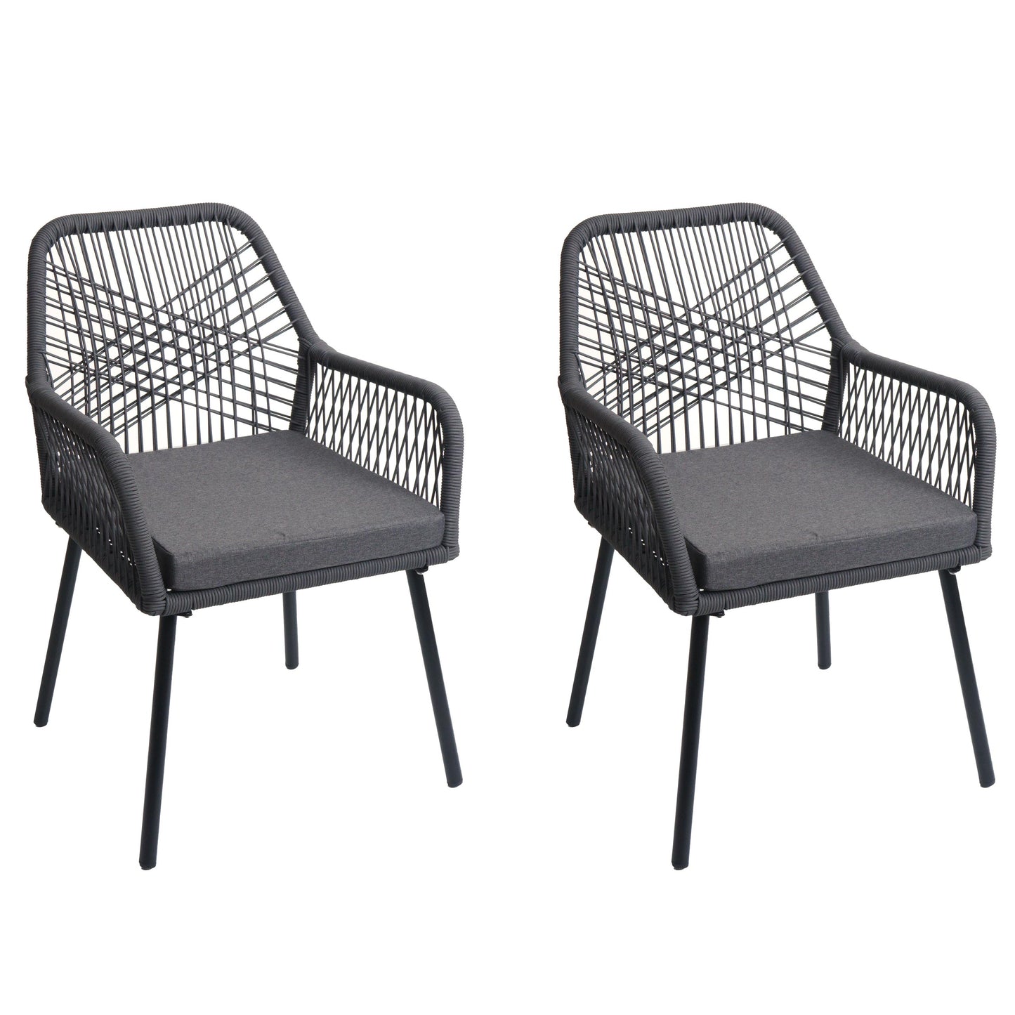 Cosmo Casa - Set van 2 Tuinstoelen - Zitbekleding - Aluminium - Touwgaas - Antraciet - Donkergrijze Bekleding