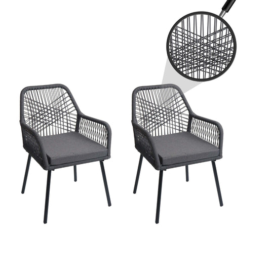 Cosmo Casa - Set van 2 Tuinstoelen - Zitbekleding - Aluminium - Touwgaas - Antraciet - Donkergrijze Bekleding