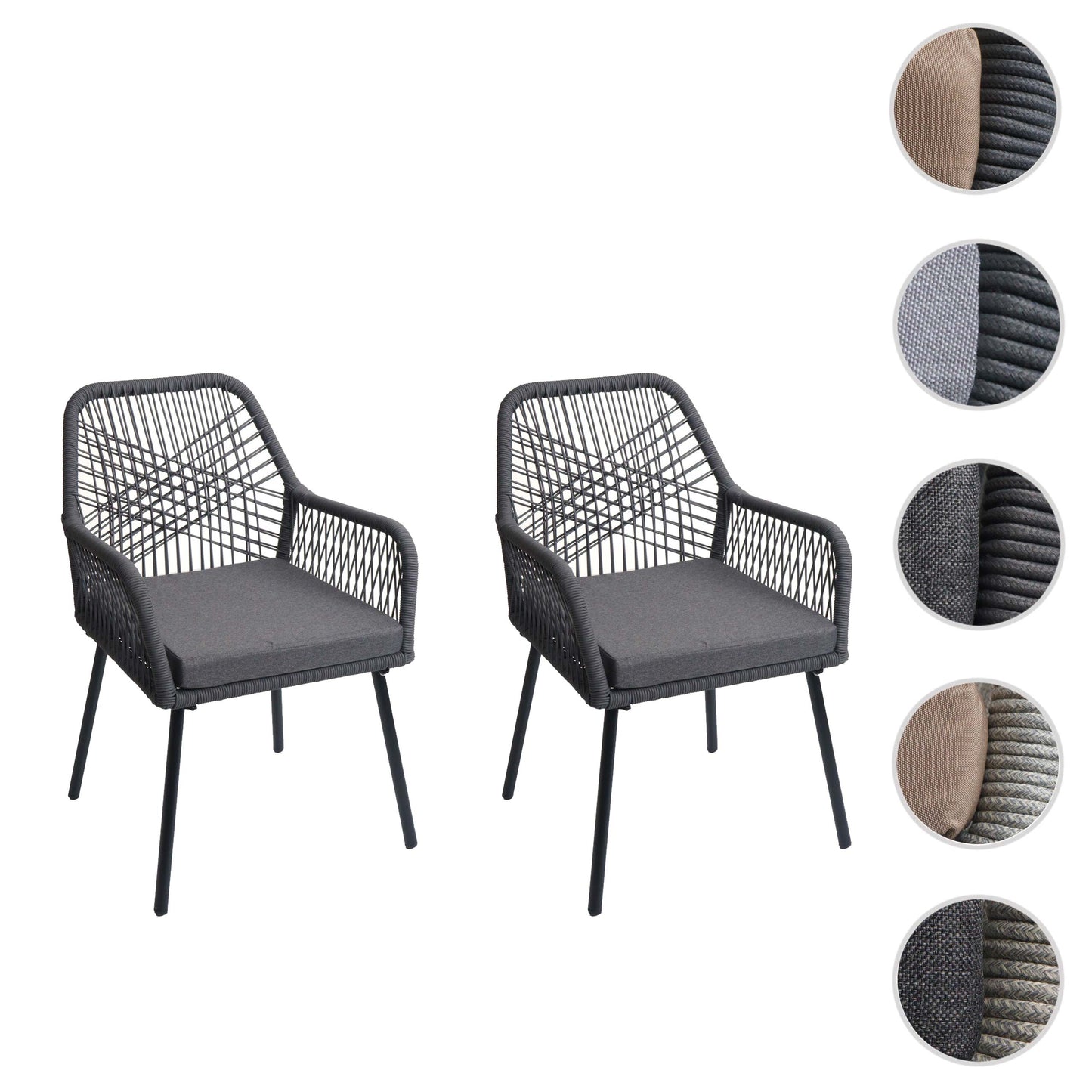 Cosmo Casa - Set van 2 Tuinstoelen - Zitbekleding - Aluminium - Touwgaas - Antraciet - Donkergrijze Bekleding