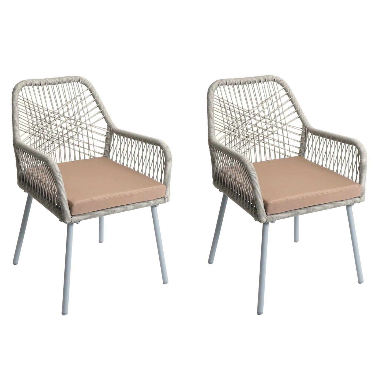 Cosmo Casa - Set van 2 Tuinstoelen - Zitkussens - Aluminium - Touwgaas - Lichtgrijs - Taupe Bekleding