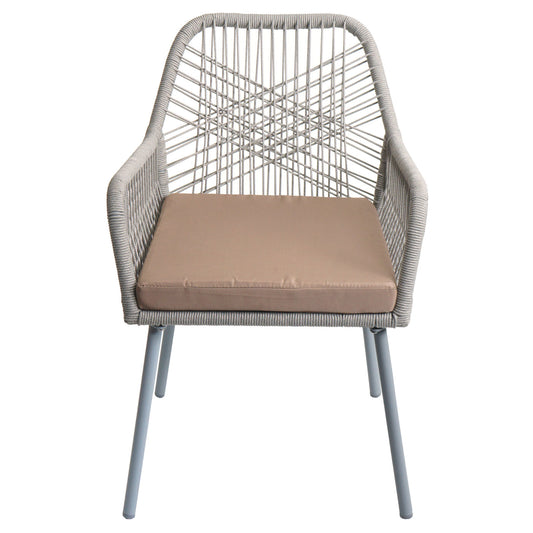 Cosmo Casa - Set van 2 Tuinstoelen - Zitkussens - Aluminium - Touwgaas - Lichtgrijs - Taupe Bekleding