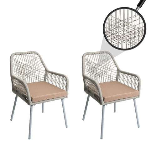 Cosmo Casa - Set van 2 Tuinstoelen - Zitkussens - Aluminium - Touwgaas - Lichtgrijs - Taupe Bekleding