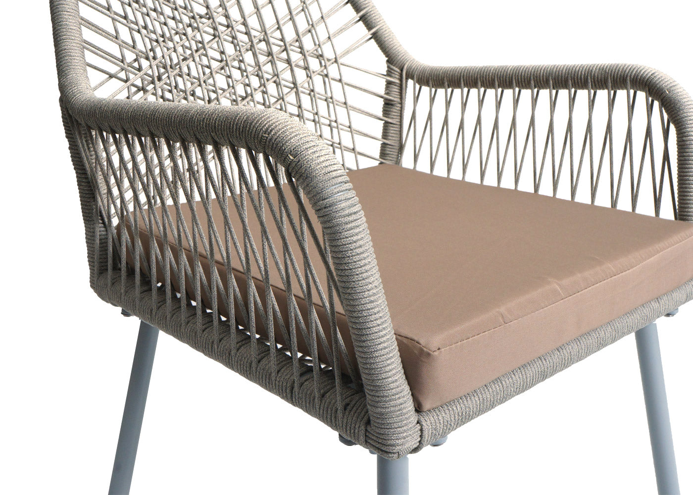 Cosmo Casa - Set van 2 Tuinstoelen - Zitkussens - Aluminium - Touwgaas - Lichtgrijs - Taupe Bekleding