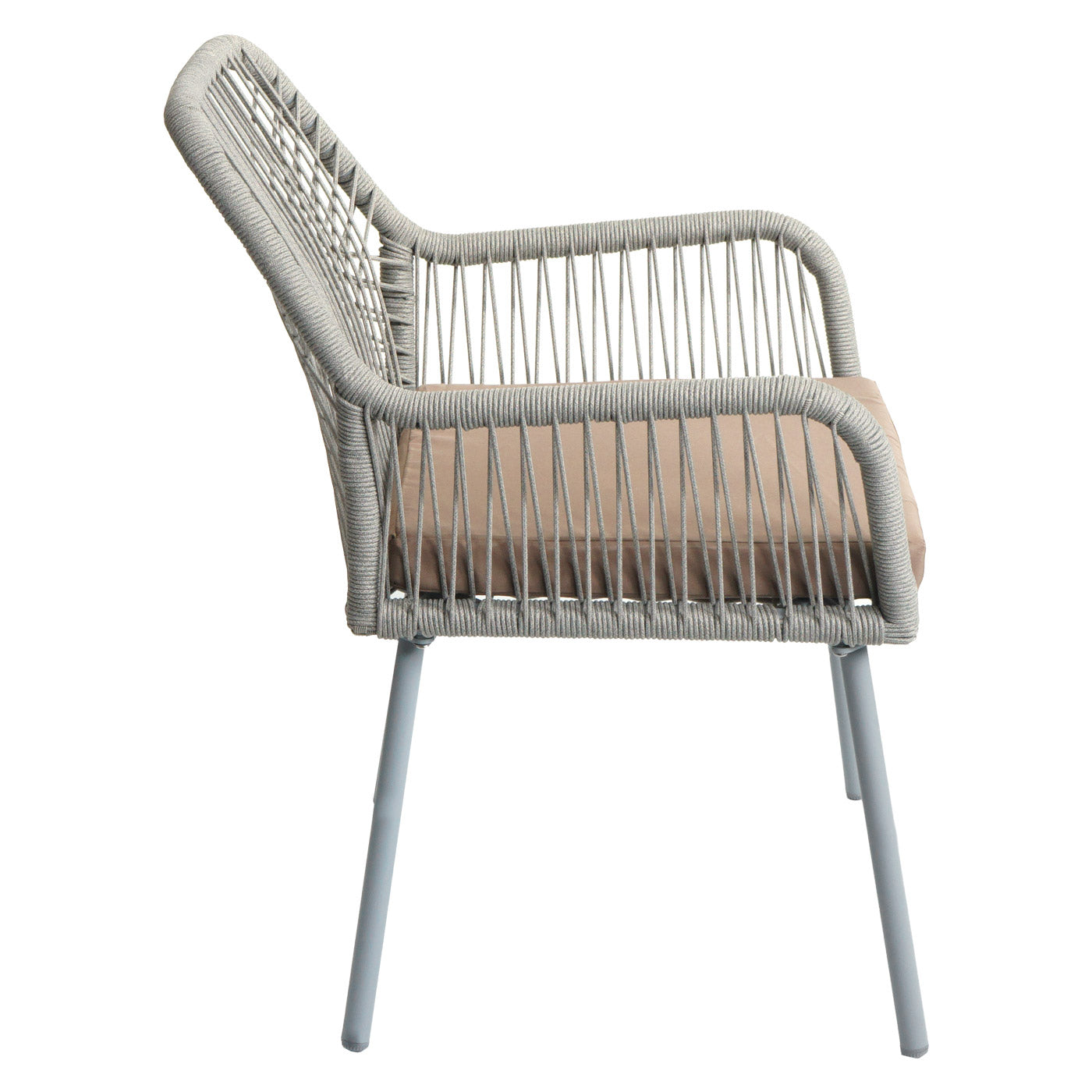 Cosmo Casa - Set van 2 Tuinstoelen - Zitkussens - Aluminium - Touwgaas - Lichtgrijs - Taupe Bekleding