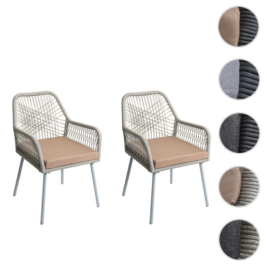 Cosmo Casa - Set van 2 Tuinstoelen - Zitkussens - Aluminium - Touwgaas - Lichtgrijs - Taupe Bekleding