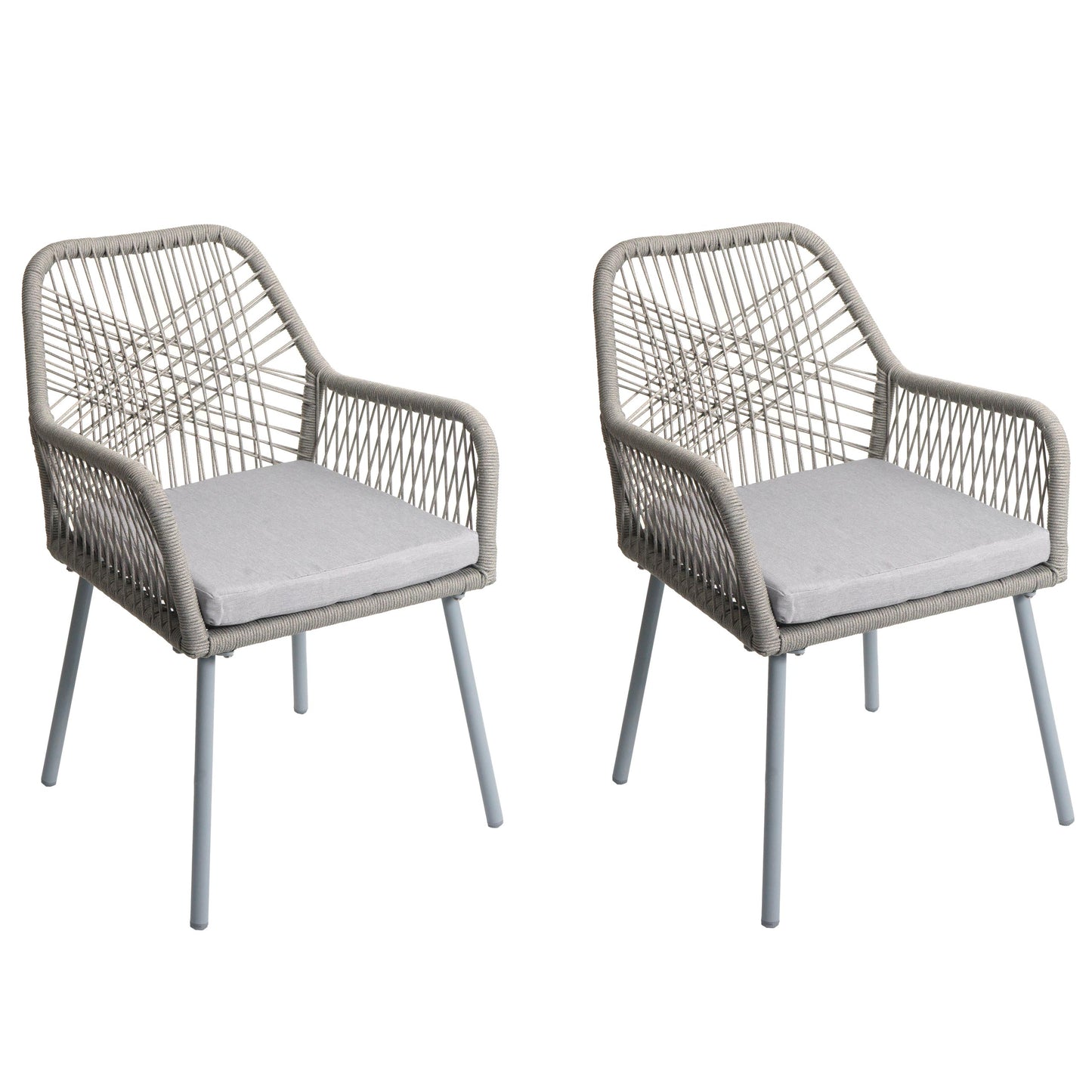 Cosmo Casa - Set van 2 Tuinstoelen - Zitbekleding - Aluminium - Touwgaas - Lichtgrijs - Lichtgrijze Bekleding