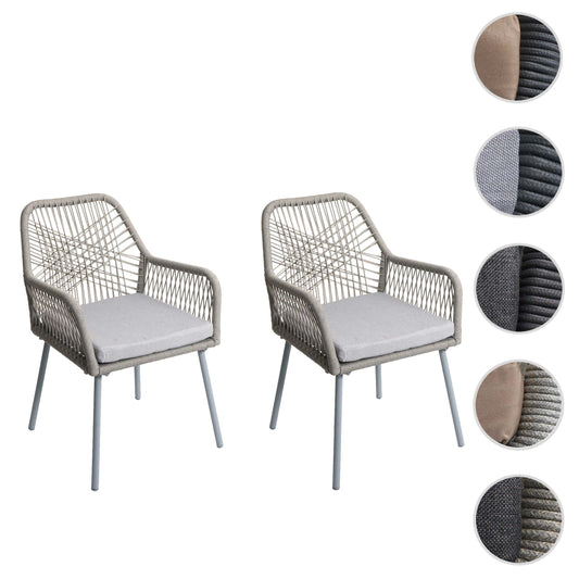Cosmo Casa - Set van 2 Tuinstoelen - Zitbekleding - Aluminium - Touwgaas - Lichtgrijs - Lichtgrijze Bekleding