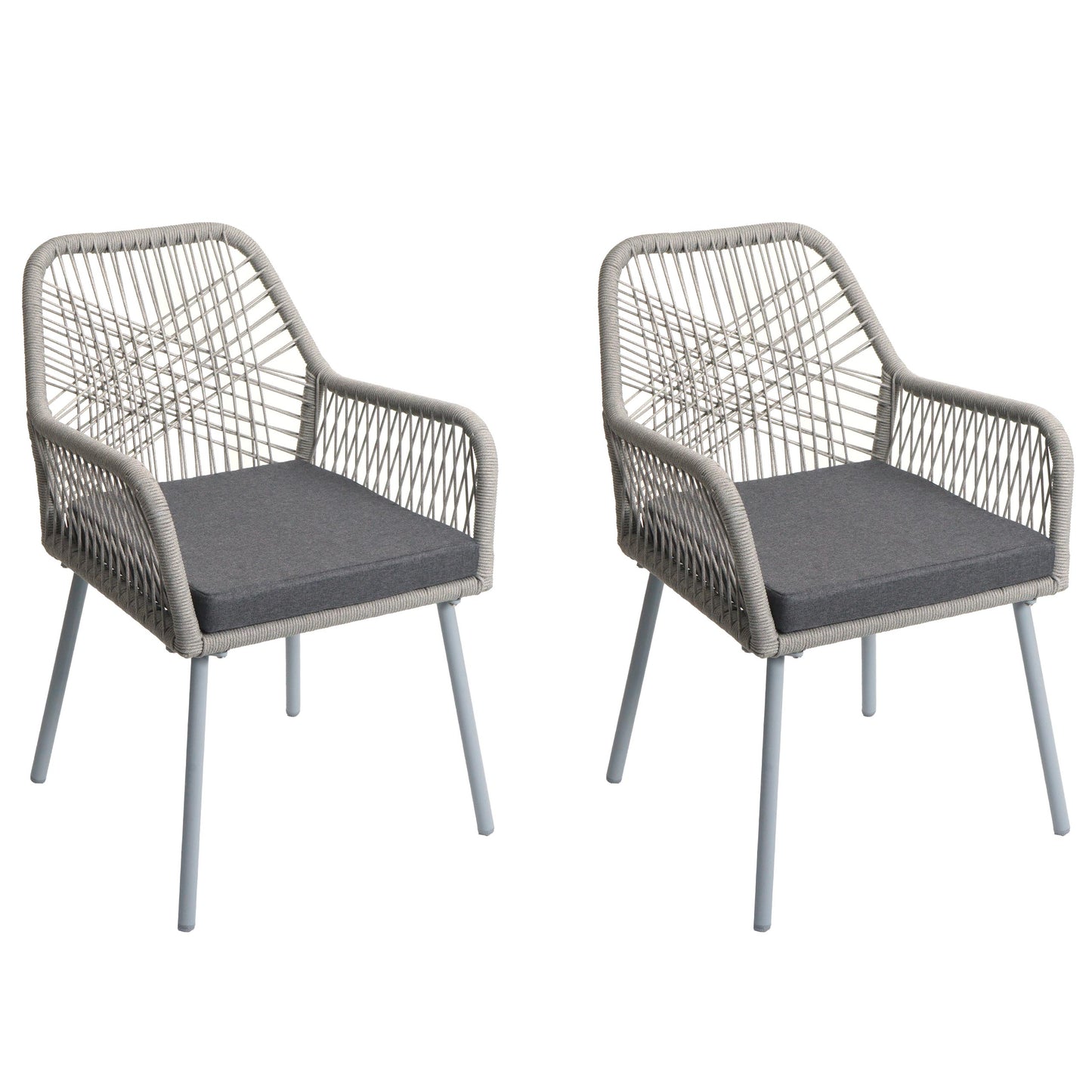 Cosmo Casa - Set van 2 Tuinstoelen - Zitbekleding - Aluminium - Touwgaas - Lichtgrijs - Donkergrijze Bekleding
