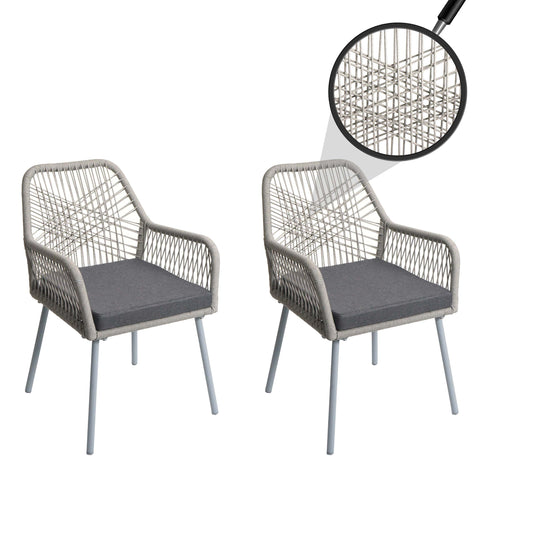 Cosmo Casa - Set van 2 Tuinstoelen - Zitbekleding - Aluminium - Touwgaas - Lichtgrijs - Donkergrijze Bekleding