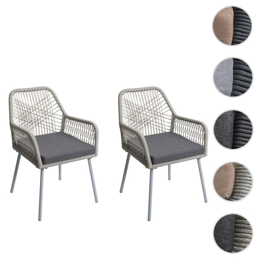 Cosmo Casa - Set van 2 Tuinstoelen - Zitbekleding - Aluminium - Touwgaas - Lichtgrijs - Donkergrijze Bekleding