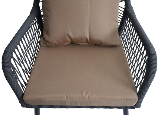 Cosmo Casa - Set van 2 Tuinstoelen - Zit- en Rugkussens - Aluminium - Touwgaas - Antraciet - Taupe Bekleding