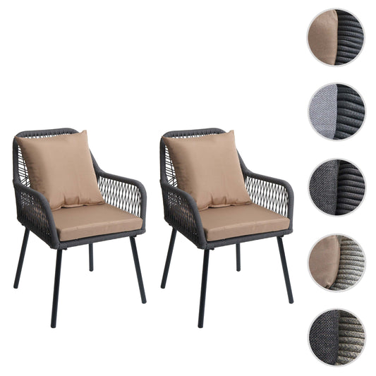 Cosmo Casa - Set van 2 Tuinstoelen - Zit- en Rugkussens - Aluminium - Touwgaas - Antraciet - Taupe Bekleding