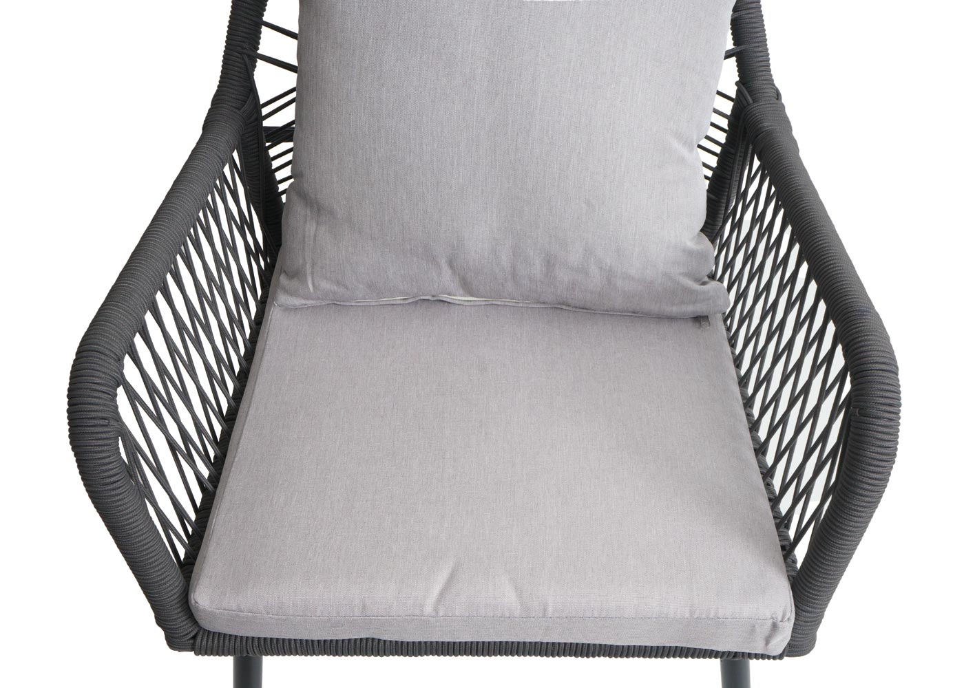 Cosmo Casa - Set van 2 Tuinstoelen - Zit- en Rugkussens - Aluminium - Touwgaas - Antraciet - Lichtgrijze Bekleding