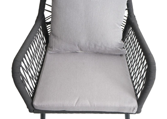 Cosmo Casa - Set van 2 Tuinstoelen - Zit- en Rugkussens - Aluminium - Touwgaas - Antraciet - Lichtgrijze Bekleding