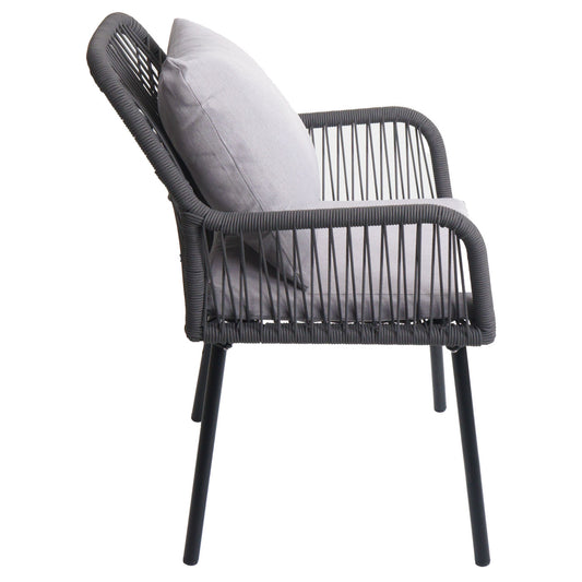 Cosmo Casa - Set van 2 Tuinstoelen - Zit- en Rugkussens - Aluminium - Touwgaas - Antraciet - Lichtgrijze Bekleding