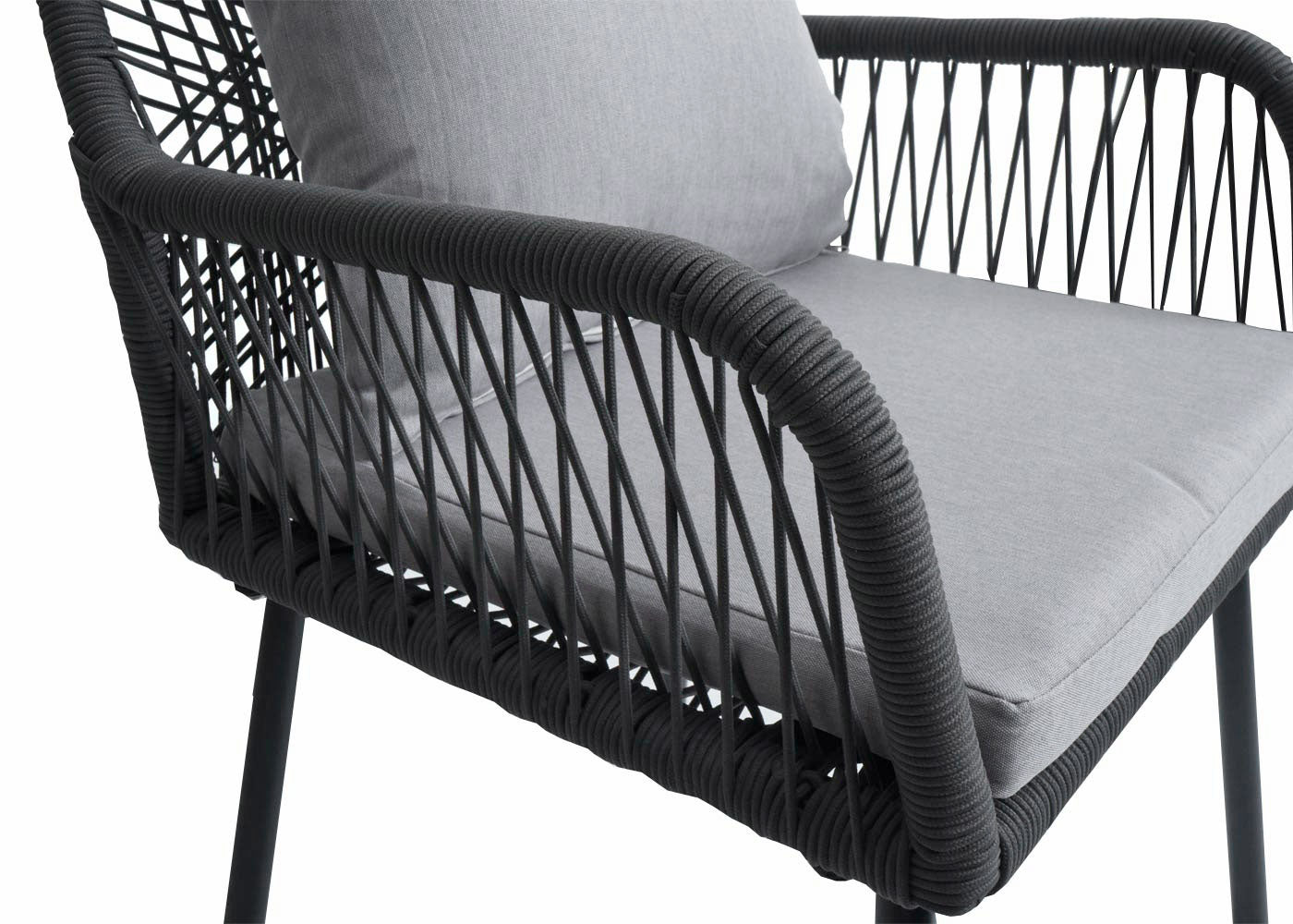 Cosmo Casa - Set van 2 Tuinstoelen - Zit- en Rugkussens - Aluminium - Touwgaas - Antraciet - Lichtgrijze Bekleding