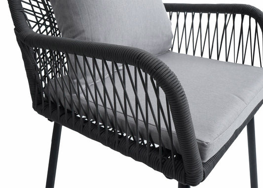 Cosmo Casa - Set van 2 Tuinstoelen - Zit- en Rugkussens - Aluminium - Touwgaas - Antraciet - Lichtgrijze Bekleding