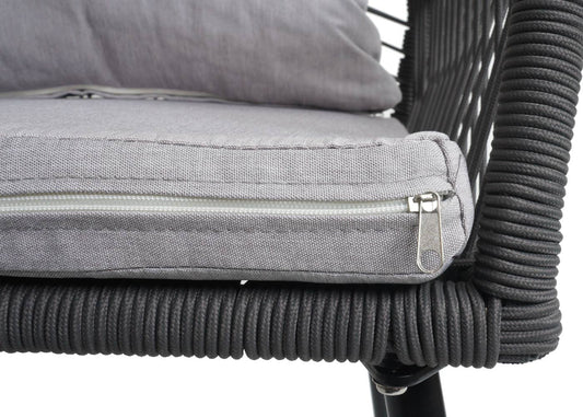 Cosmo Casa - Set van 2 Tuinstoelen - Zit- en Rugkussens - Aluminium - Touwgaas - Antraciet - Lichtgrijze Bekleding