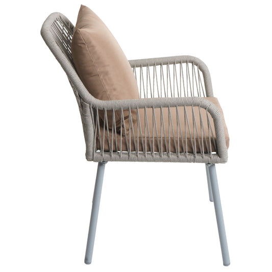 Cosmo Casa - Set van 2 Tuinstoelen - Zit- en Rugkussens - Aluminium - Touwgaas - Lichtgrijs - Taupe Bekleding