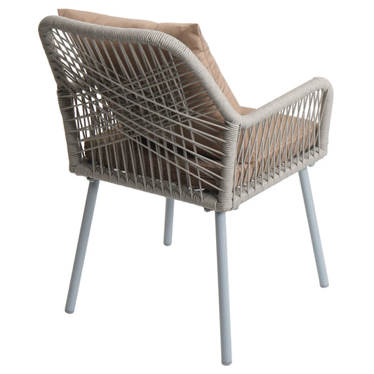 Cosmo Casa - Set van 2 Tuinstoelen - Zit- en Rugkussens - Aluminium - Touwgaas - Lichtgrijs - Taupe Bekleding