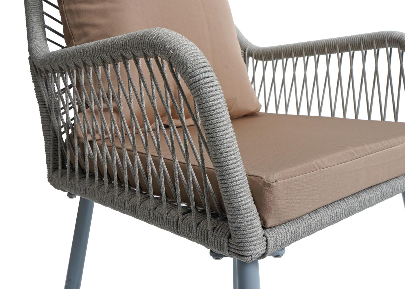 Cosmo Casa - Set van 2 Tuinstoelen - Zit- en Rugkussens - Aluminium - Touwgaas - Lichtgrijs - Taupe Bekleding