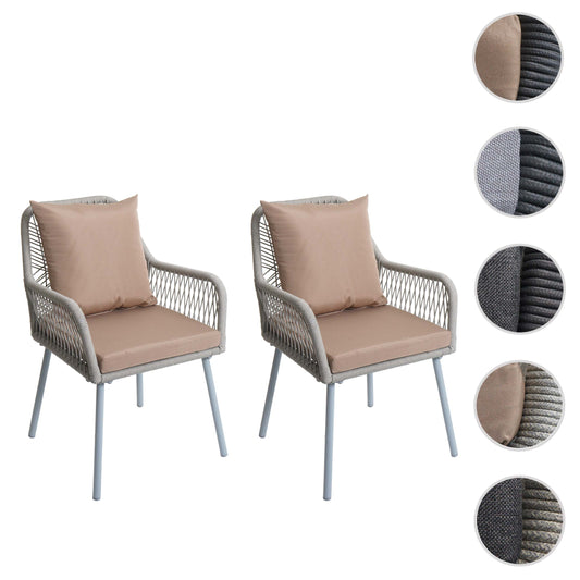 Cosmo Casa - Set van 2 Tuinstoelen - Zit- en Rugkussens - Aluminium - Touwgaas - Lichtgrijs - Taupe Bekleding