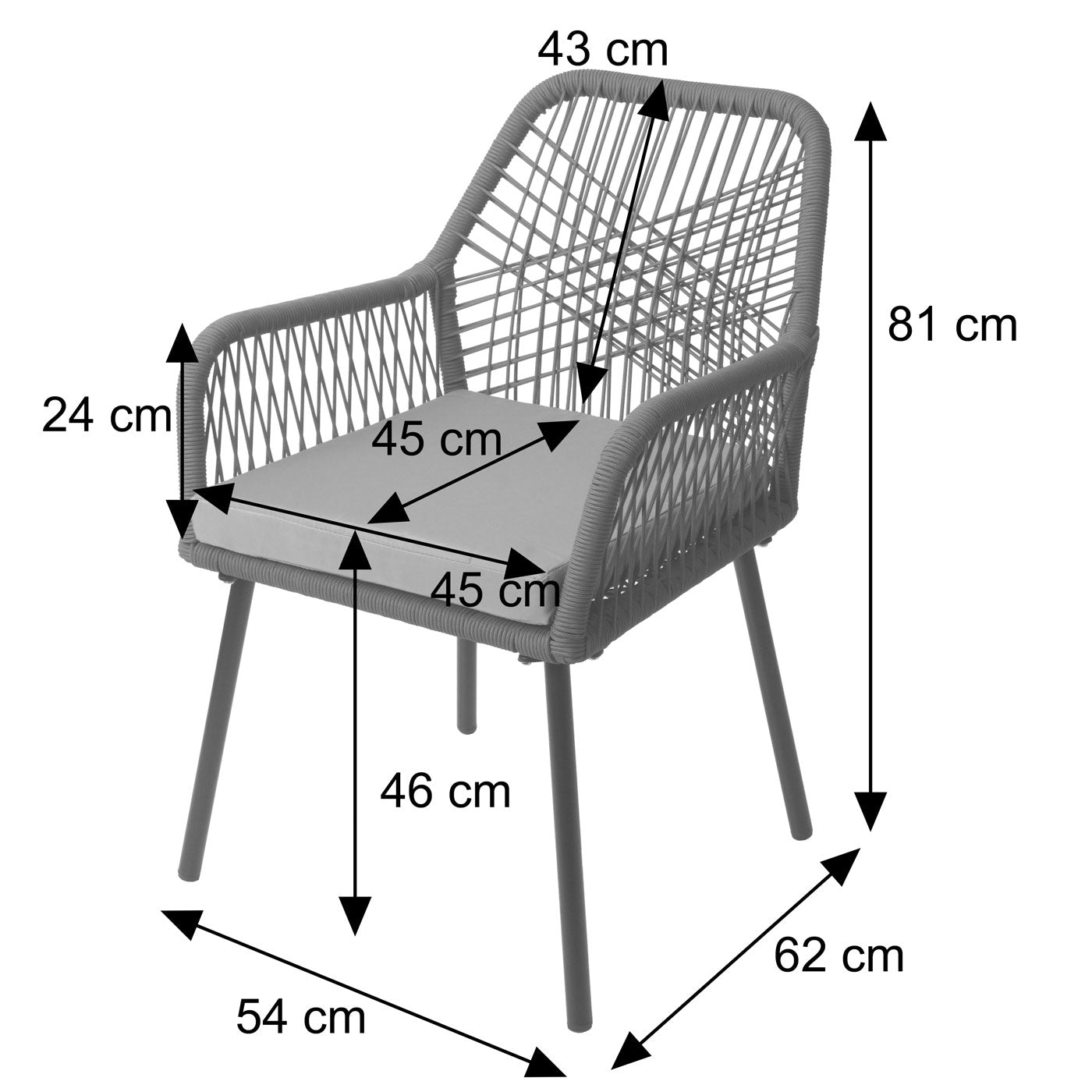 Cosmo Casa - Set van 2 Tuinstoelen - Zit en Rugleuning - Aluminium - Touwgaas - Lichtgrijs - Lichtgrijze Bekleding