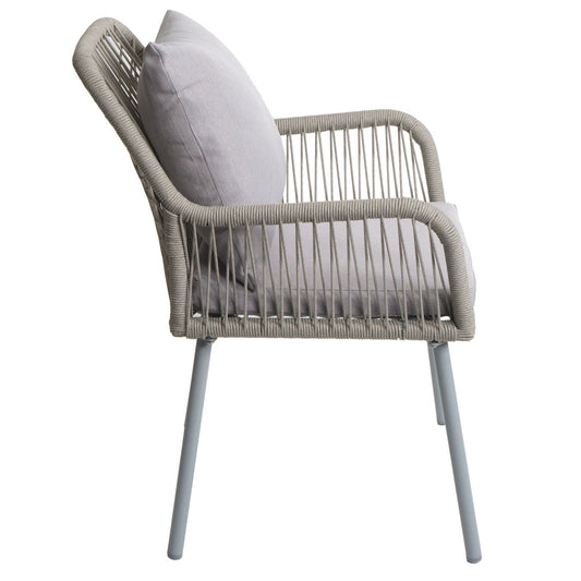 Cosmo Casa - Set van 2 Tuinstoelen - Zit en Rugleuning - Aluminium - Touwgaas - Lichtgrijs - Lichtgrijze Bekleding