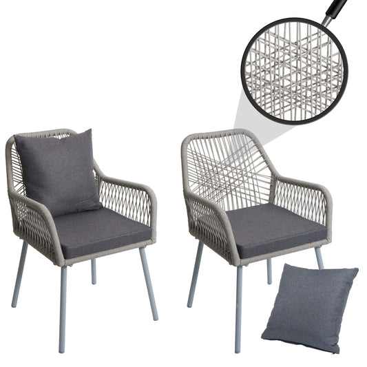 Cosmo Casa - Set van 2 Tuinstoelen - Zit en Rugleuning - Aluminium - Touwgaas - Lichtgrijs - Donkergrijze Bekleding