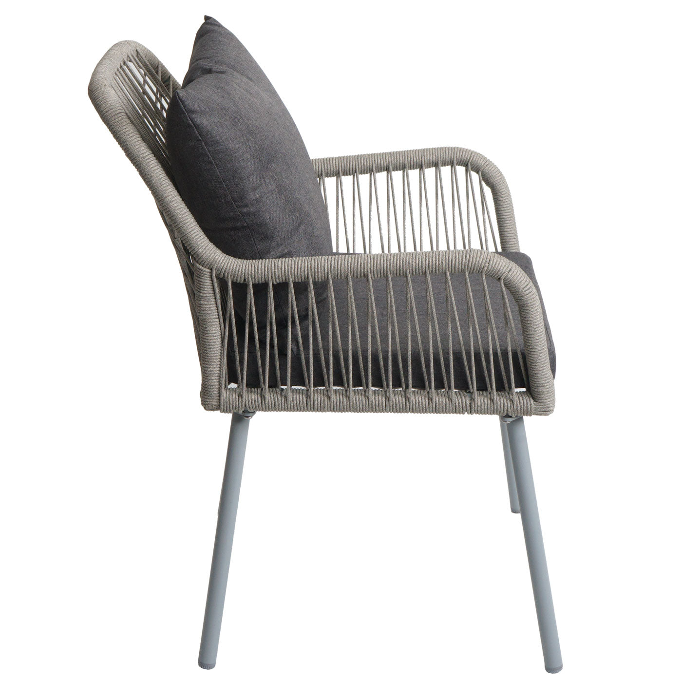 Cosmo Casa - Set van 2 Tuinstoelen - Zit en Rugleuning - Aluminium - Touwgaas - Lichtgrijs - Donkergrijze Bekleding