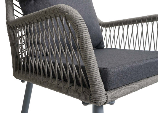 Cosmo Casa - Set van 2 Tuinstoelen - Zit en Rugleuning - Aluminium - Touwgaas - Lichtgrijs - Donkergrijze Bekleding