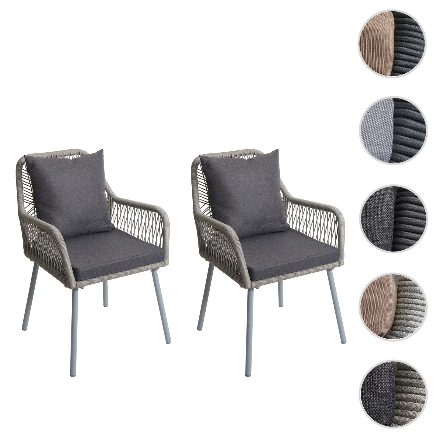 Cosmo Casa - Set van 2 Tuinstoelen - Zit en Rugleuning - Aluminium - Touwgaas - Lichtgrijs - Donkergrijze Bekleding