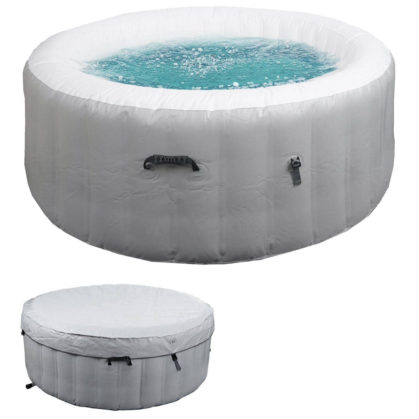 Cosmo Casa - Opblaasbare Whirlpool voor 4 Personen - Binnen & Buiten - Gelamineerd PVC - Rond - Grijs-Wit - 180 cm